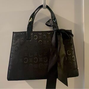 Black Structured Tote Bag with Bow Accent